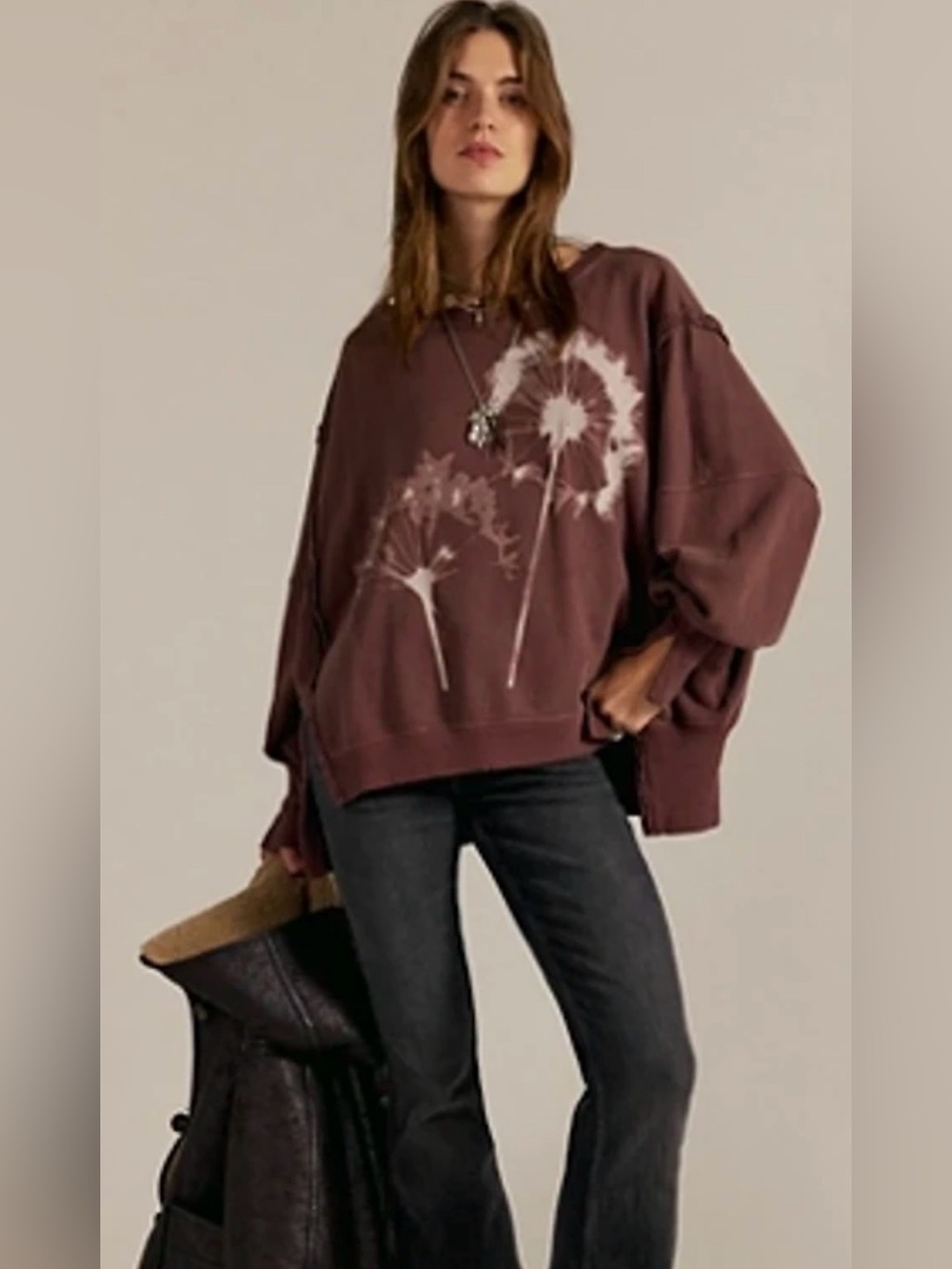 Free People We The Free Camden pullover sweatshirt in a mauve "Dandelion Combo"